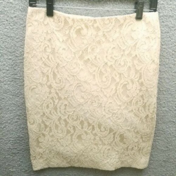 Cache Women's 6 Ivory Lined Paisley Embroidered Skirt Viscose Blend 30" 20.75" - Picture 1 of 8
